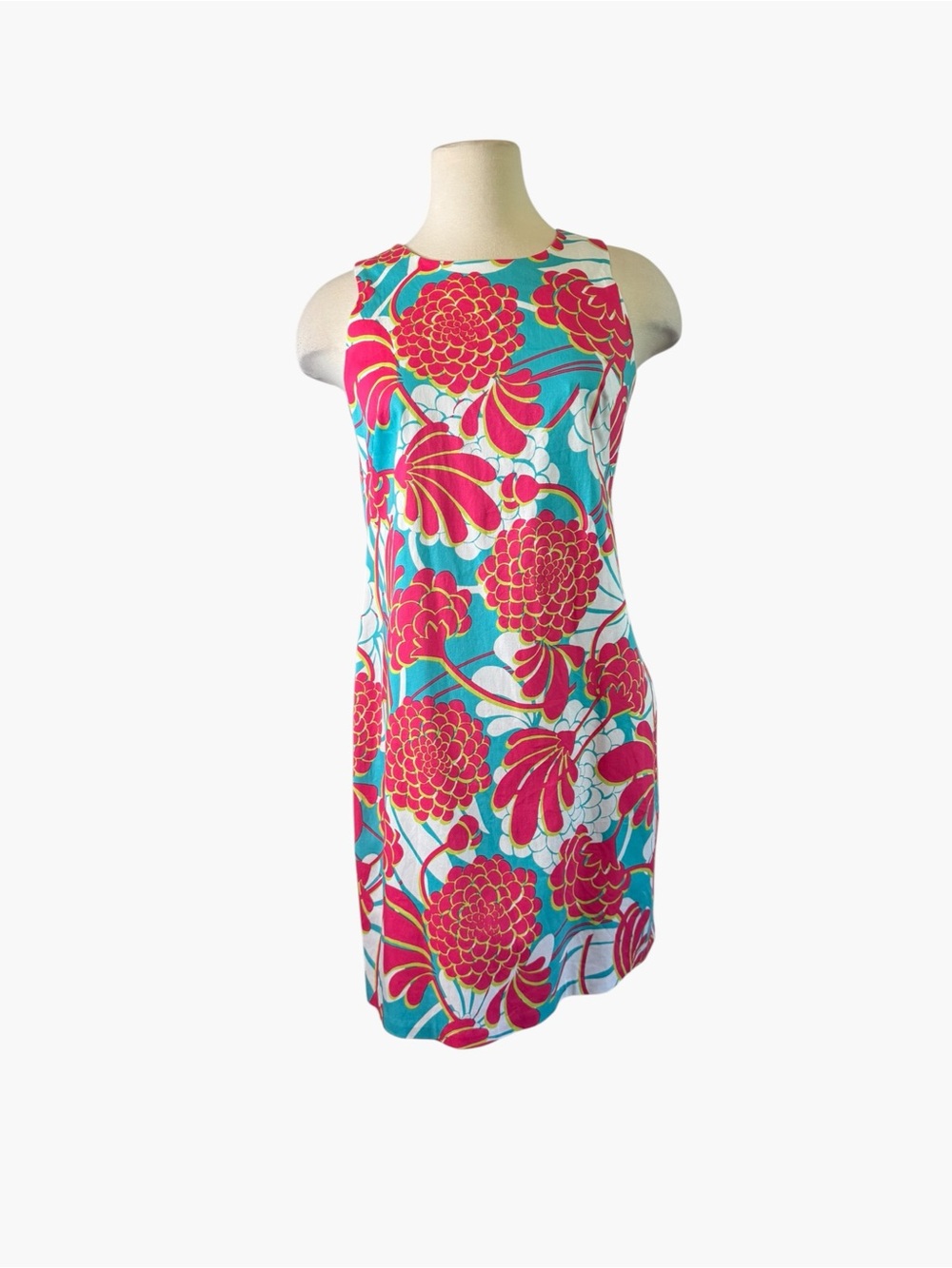 London Times Turquoise and Pink Floral Sleeveless Shift Dress